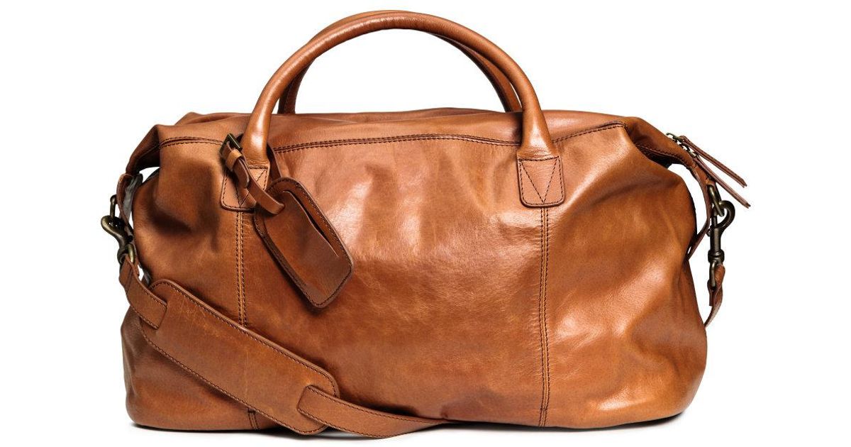 Lyst H M Leather Weekend Bag In Brown For Men