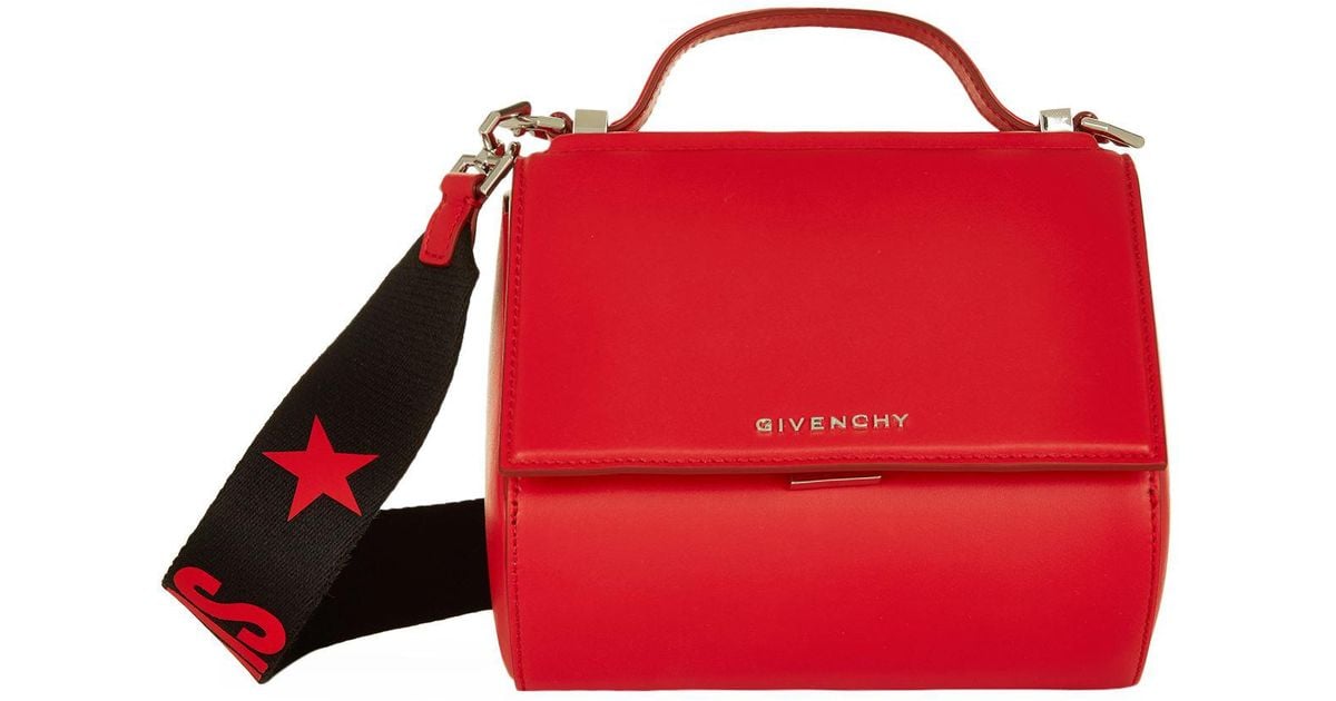 Lyst Givenchy Mini Pandora Box Logo Strap Bag In Red