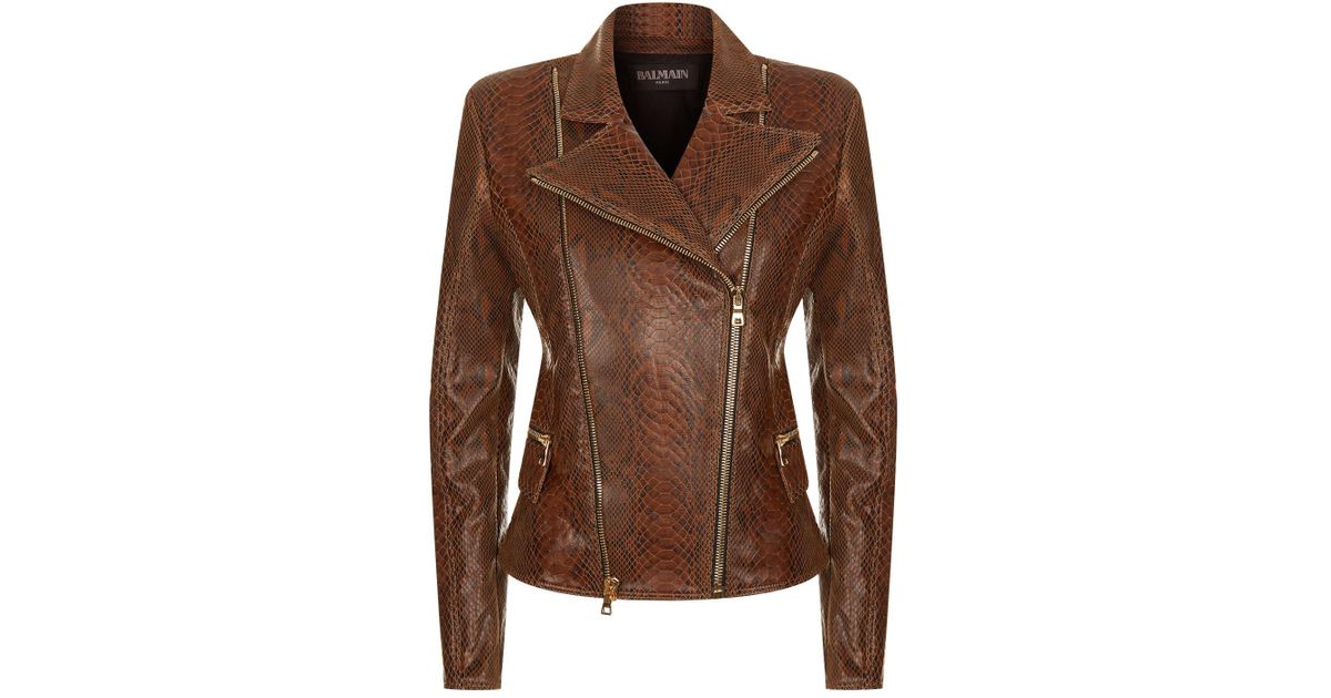 Balmain Brown Leather Biker Jacket Lyst