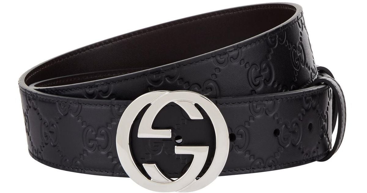 Gucci Gg Supreme Embossed Leather Belt in Black - Lyst