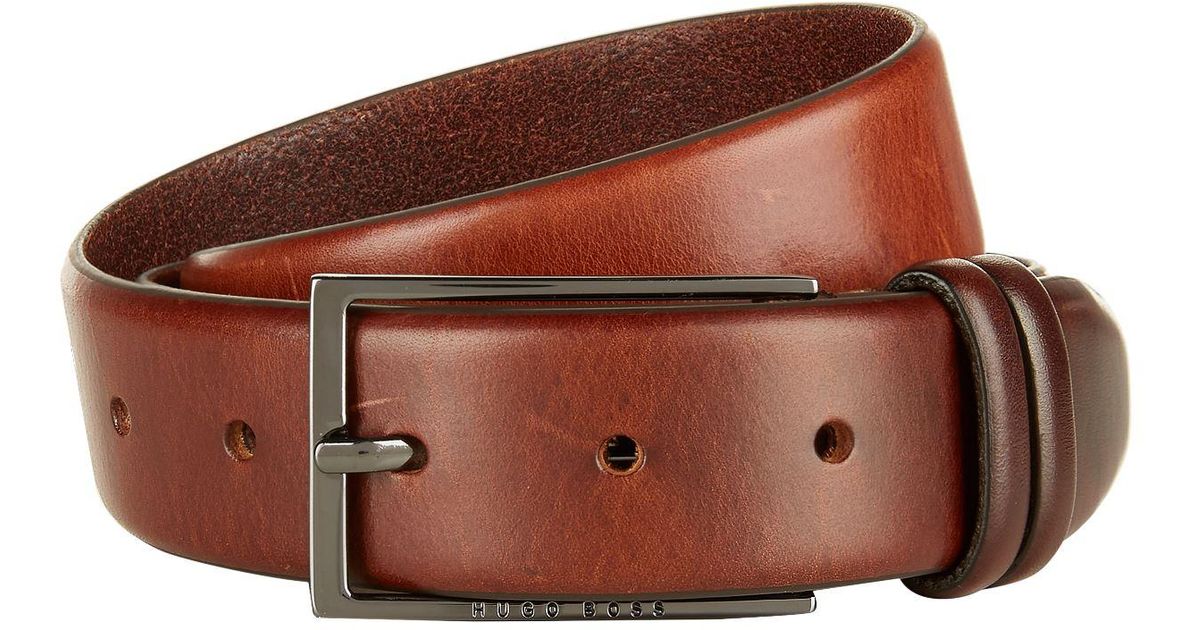 boss-brushed-leather-belt-in-brown-for-men-lyst