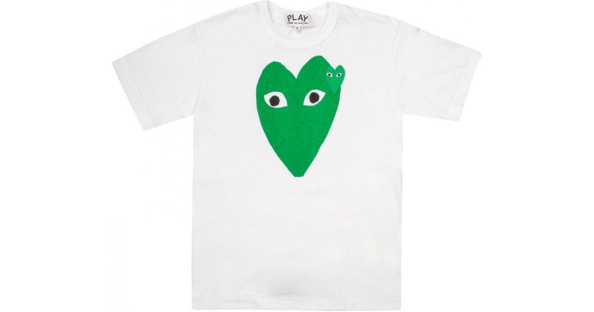Comme des garçons Play Womens Green Heart T-shirt White in Green | Lyst