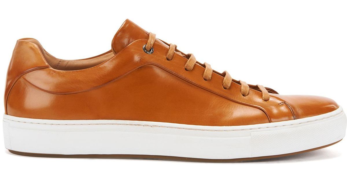 Lyst BOSS Tennisstyle Sneakers In Burnished Leather in Brown for Men