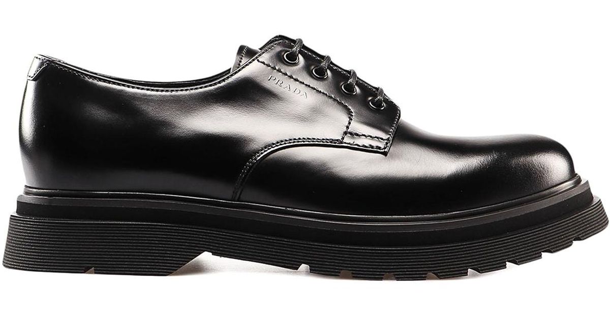 Prada Chunky Sole Detailed Leather Derby Shoes in Black for Men - Lyst