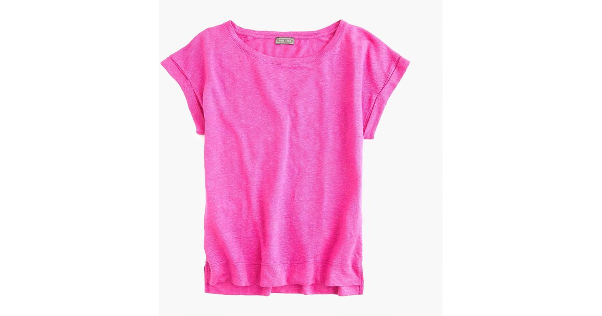 J.Crew Linen Rollcuff Tshirt in Pink Lyst