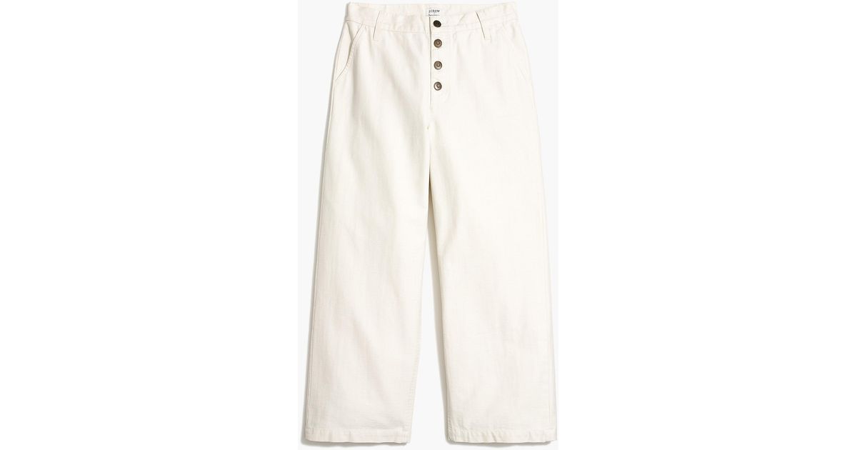 J.Crew Wideleg Buttonfront Pant In Slub Cotton in Natural Lyst