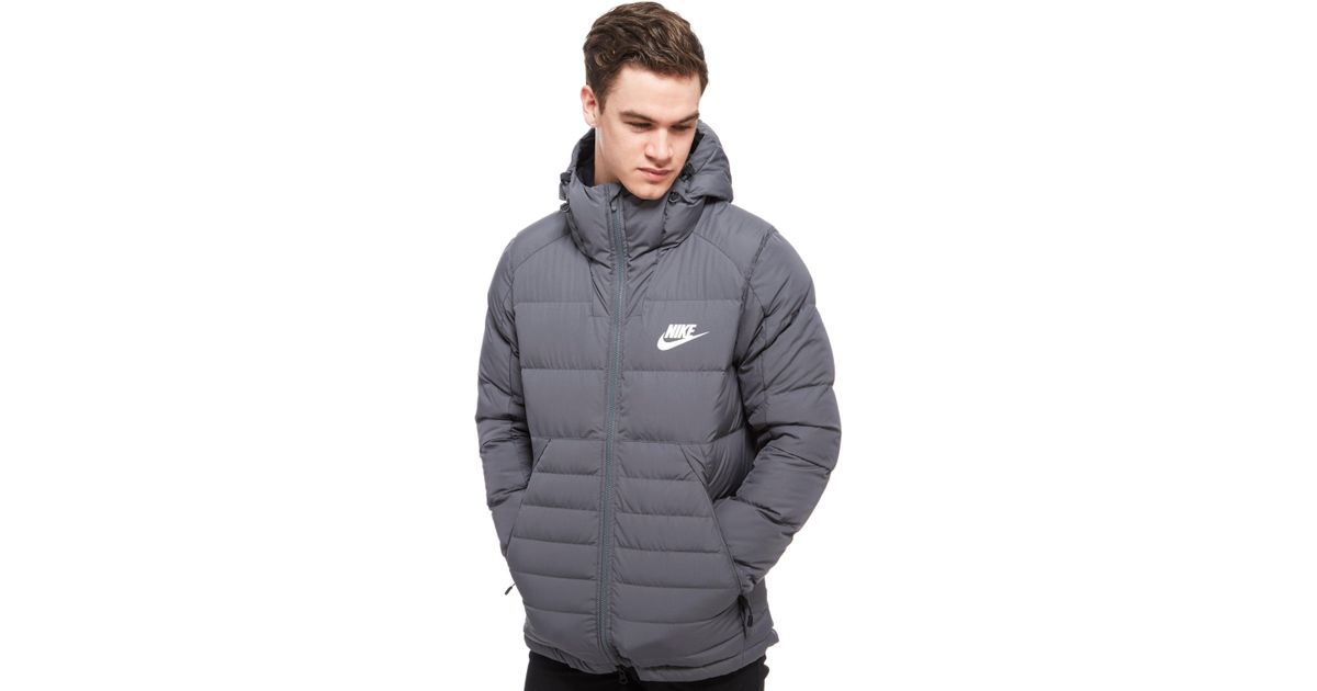 Download Nike Synthetic Padded Down Hooded Jacket in Grey (Gray ...