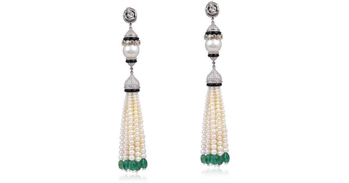 Lyst Socheec Designer Pearl Diamond Chandelier Earrings