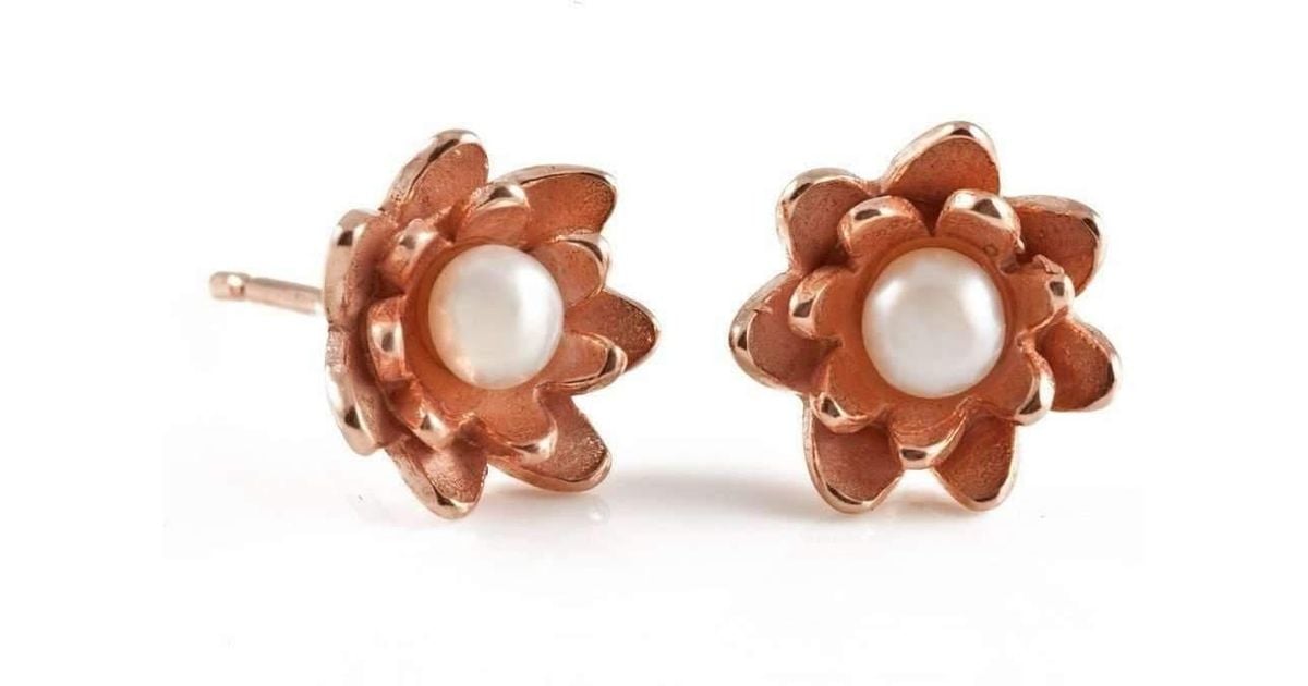 Lyst Vicky Davies Sterling Silver 18kt Rose Gold Lotus Pearl Lyst Vicky Davies Sterling Silver 18kt Rose Gold Lotus Pearl Stud Earrings