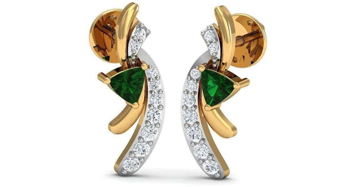 Lyst Diamoire Jewels Trillion Cut Emerald Diamond Earrings In 18kt Lyst Diamoire Jewels Trillion Cut Emerald Diamond Earrings In 18kt Yellow Gold Metallic