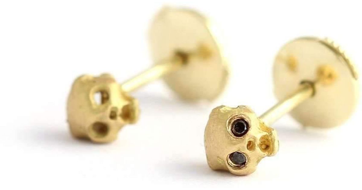 Lyst Artemer Gold Cat Skull Earrings In Metallic