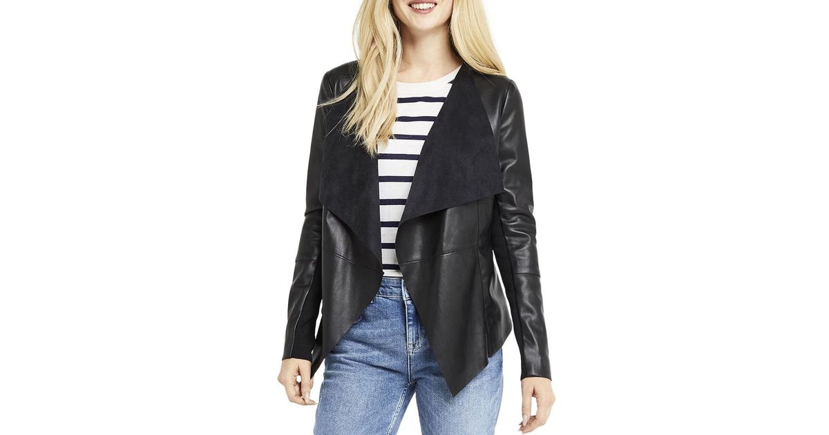 Oasis Faux Leather Waterfall Jacket In Black Lyst Oasis Faux Leather Waterfall Jacket In