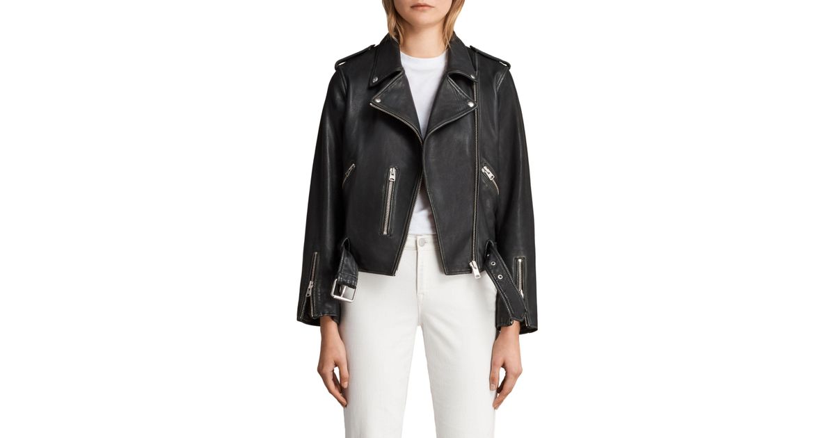 Allsaints Leather Vintage Balfern Biker Jacket In Black Lyst