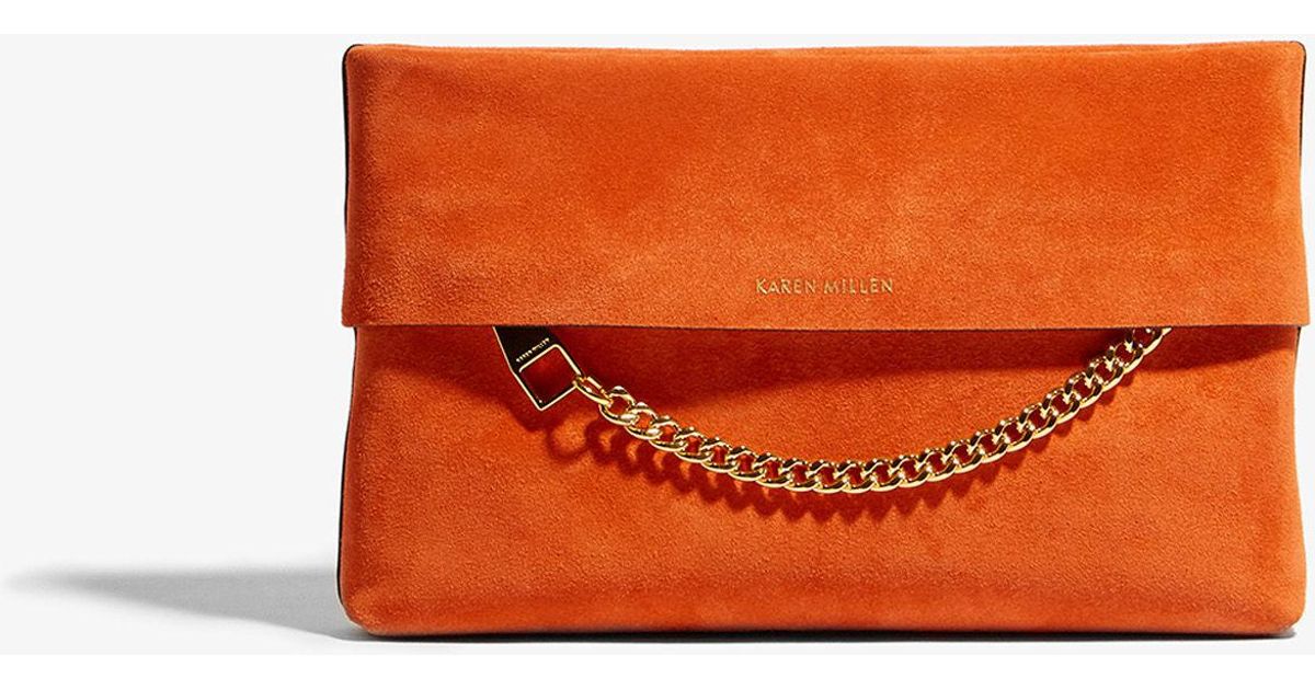 Lyst Karen Millen Chain Detail Clutch Bag In Orange