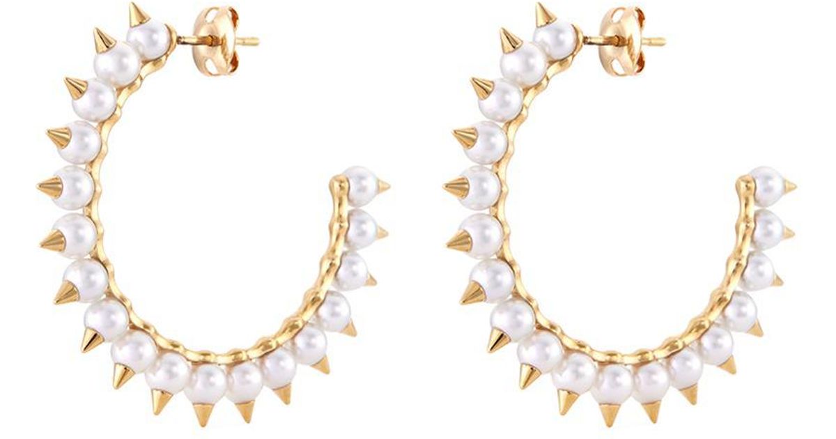Lyst Tasaki Danger Tribe Akoya Pearl Stud Hoop Earrings In Metallic