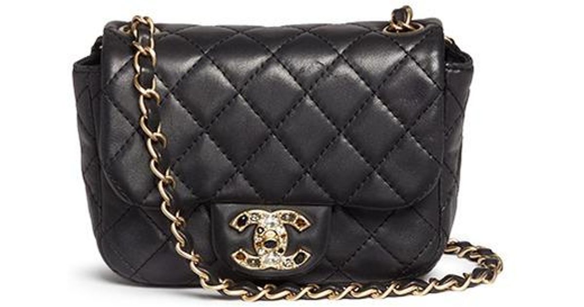 Lyst Chanel Mini Crystal Lock Quilted Leather Bag In Black
