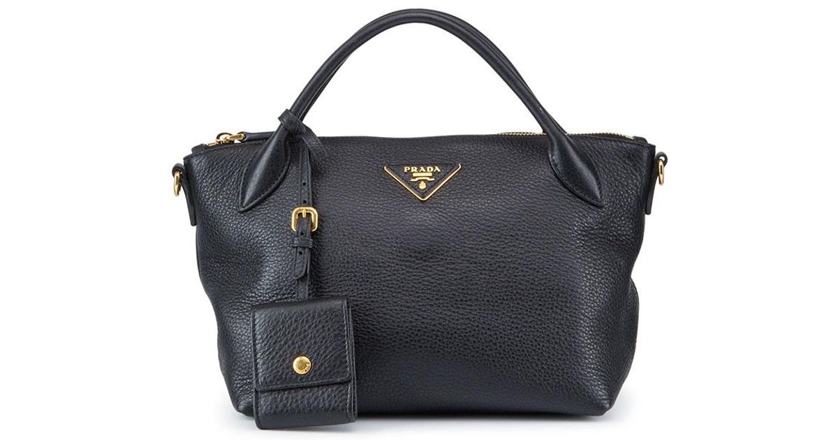 Prada Preowned Vitello Daino Pebbled Leather Crossbody Bag in Black - Lyst