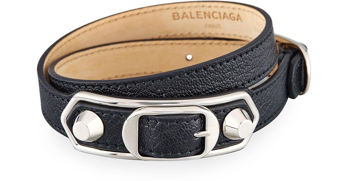 Balenciaga Black Metallic Edge Leather Wrap Bracelet Lyst Balenciaga Black Metallic Edge Leather Wrap Bracelet Lyst