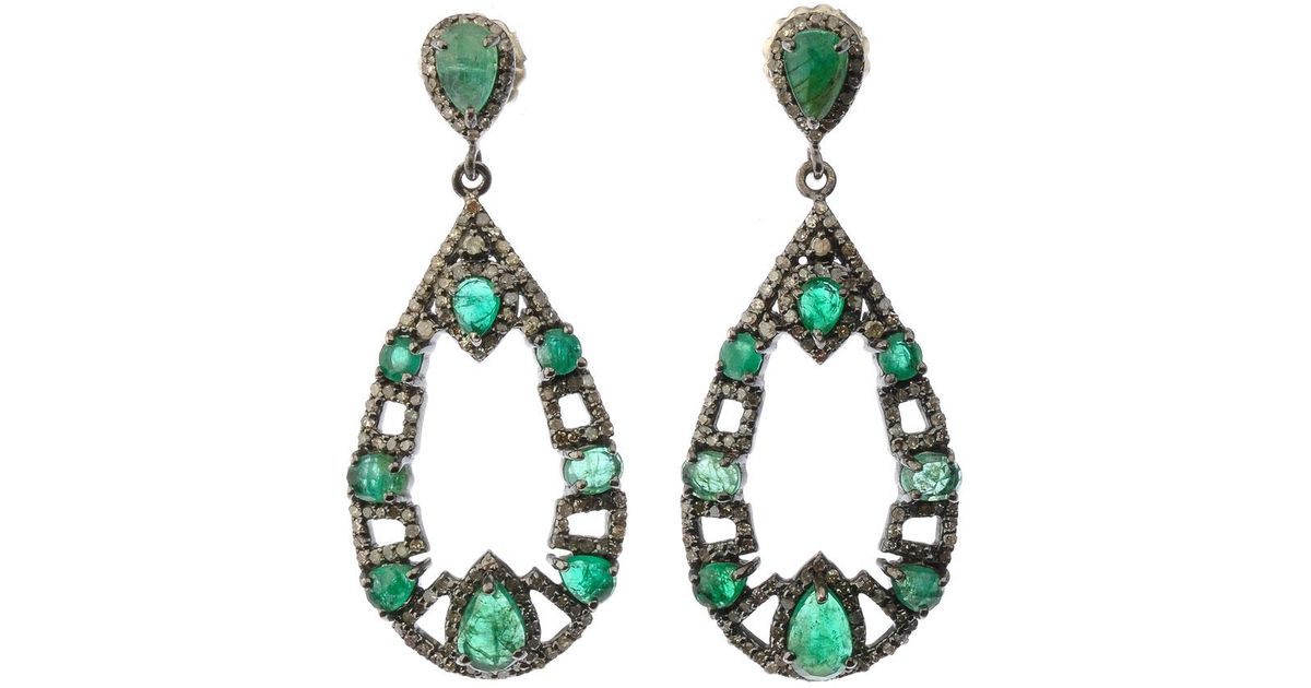 Lyst Bavna Silver Open Teardrop Earrings With Green Emerald Lyst Bavna Silver Open Teardrop Earrings With Green Emerald Diamonds In Metallic