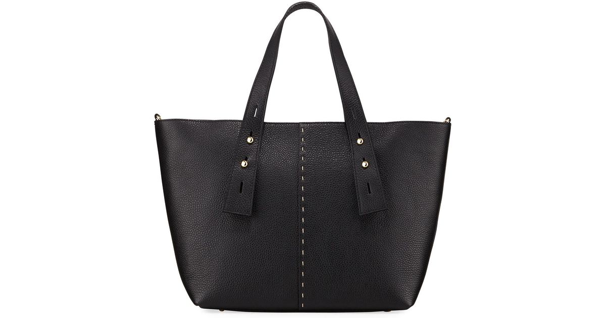 Lyst - Neiman Marcus Whipstitch Leather Tote Bag in Black
