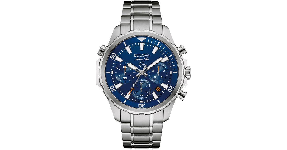 Bulova Marine Star Blue Face Stainless Steel Chronograph Diving Watch ...