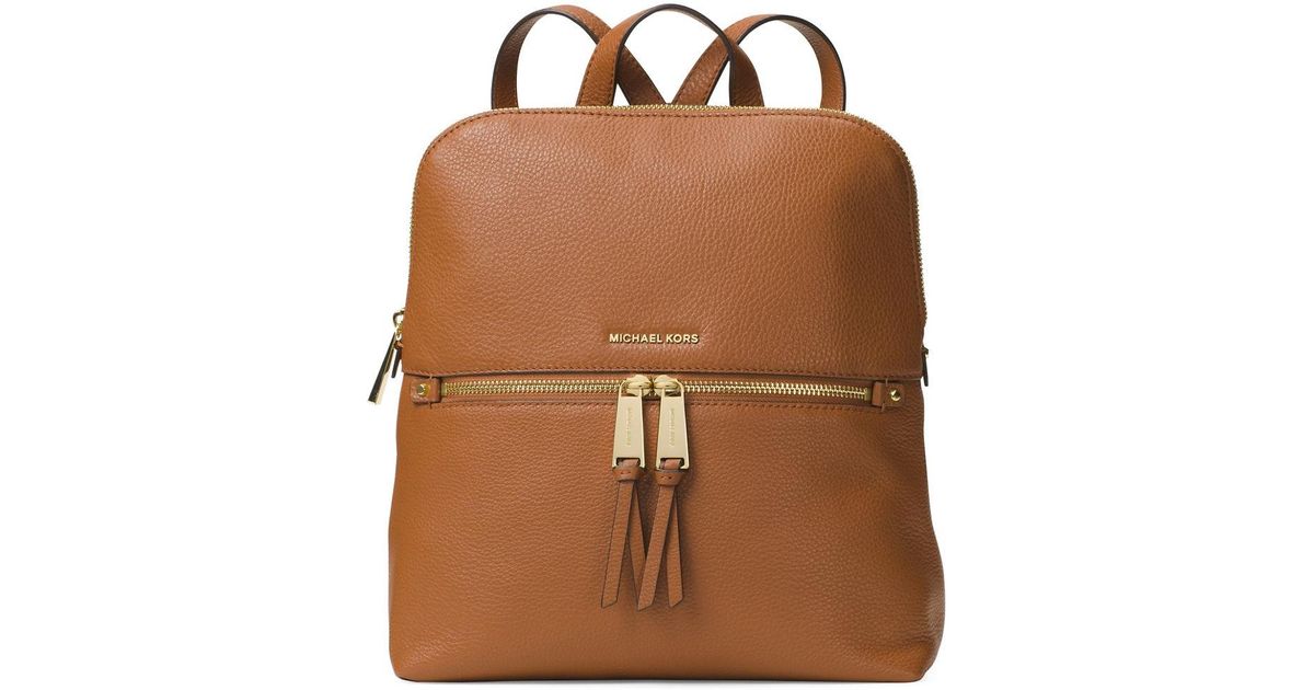 Michael michael kors Rhea Medium Slim Leather Backpack in Brown | Lyst