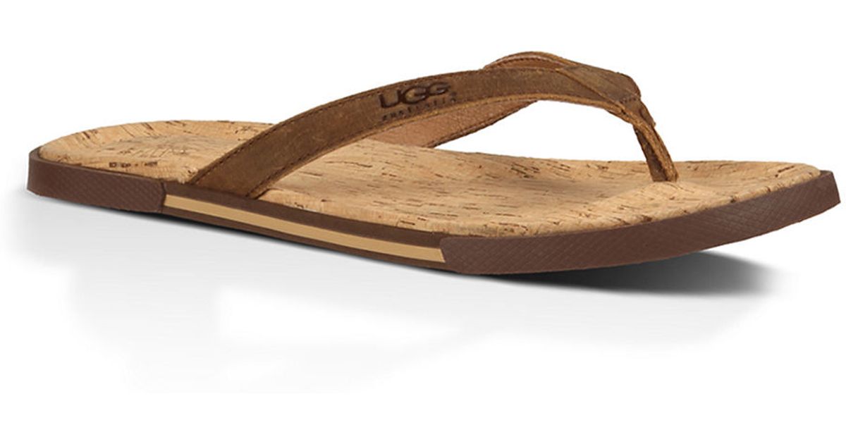 Ugg Bennison Ii Leather And Cork Thong Sandals in Brown for Men Lyst