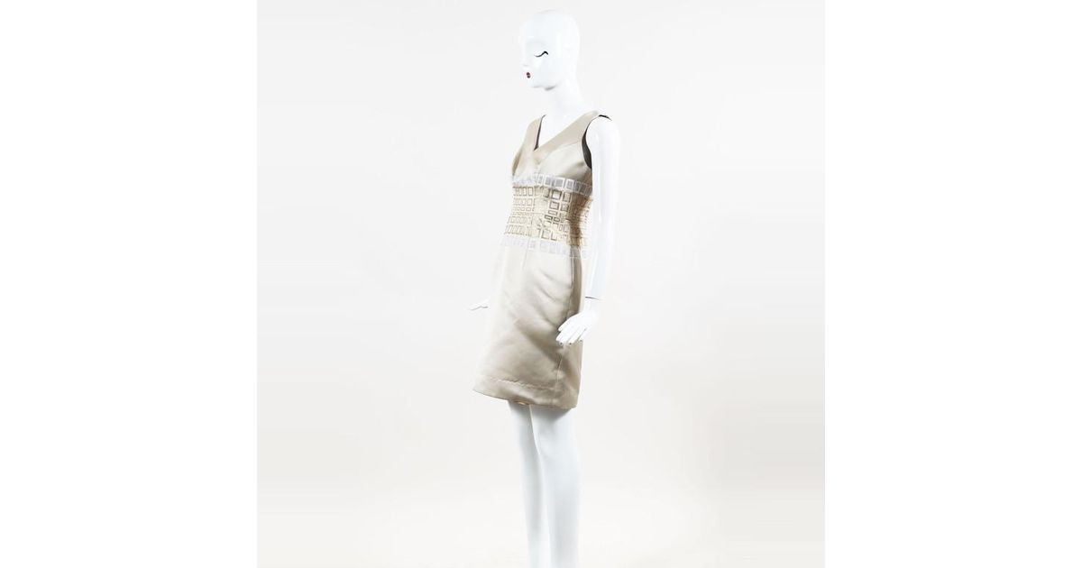 Carolina Herrera Natural Beige Metallic Gold White Silk Blend Sheath Dress Lyst Carolina Herrera Natural Beige Metallic Gold White Silk Blend Sheath Dress Lyst