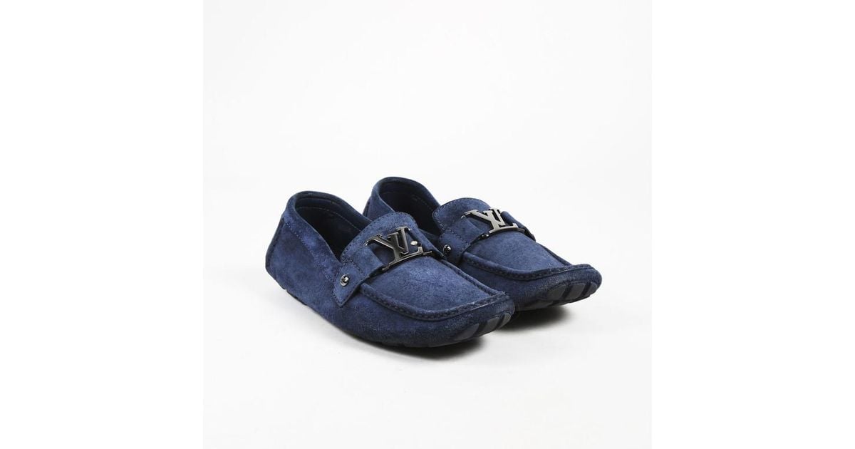 Lyst - Louis Vuitton Mens Blue Suede Silver Tone &#39;lv&#39; Loafers in Blue for Men