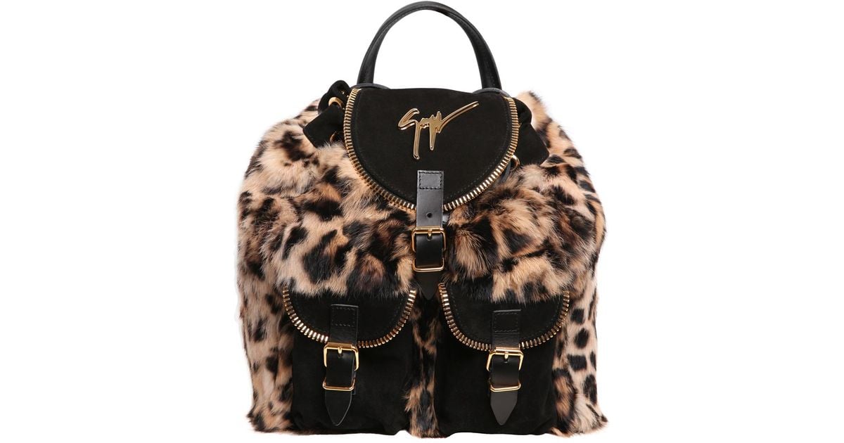 Lyst - Giuseppe Zanotti Leopard Print Suede & Faux Fur Backpack