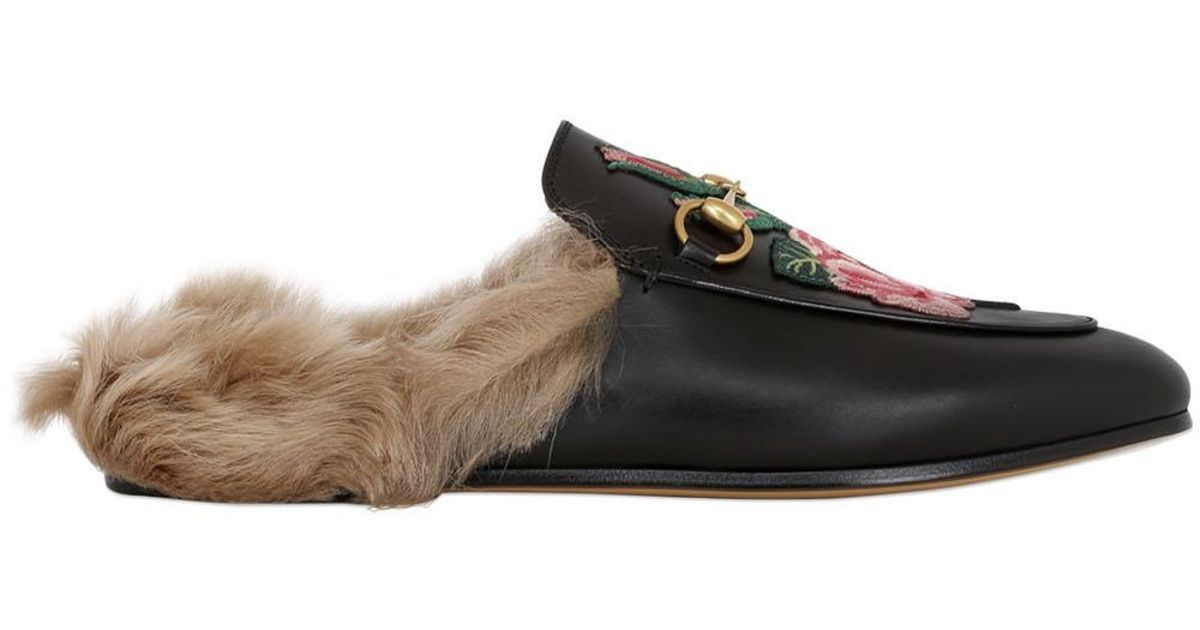 gucci black mules with fur