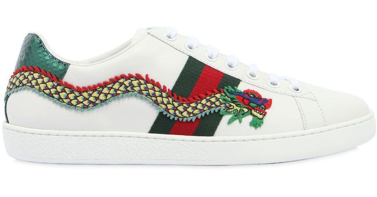 Lyst Gucci New Ace Dragon Patch Leather Sneakers in White