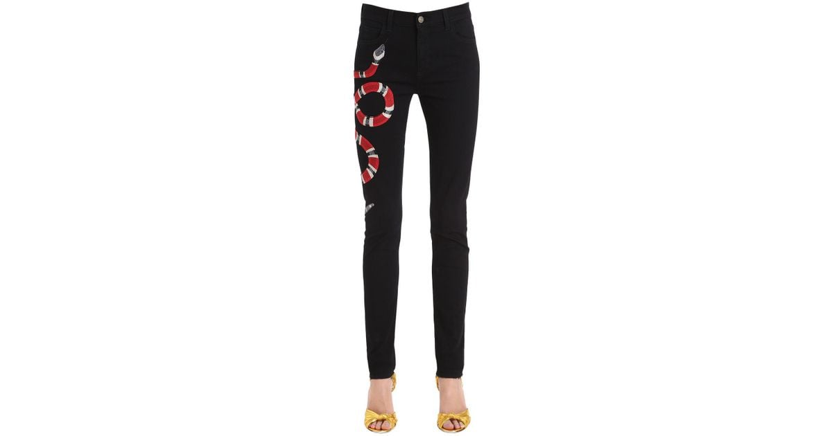 Lyst - Gucci Snake Embroidered Jeans in Black