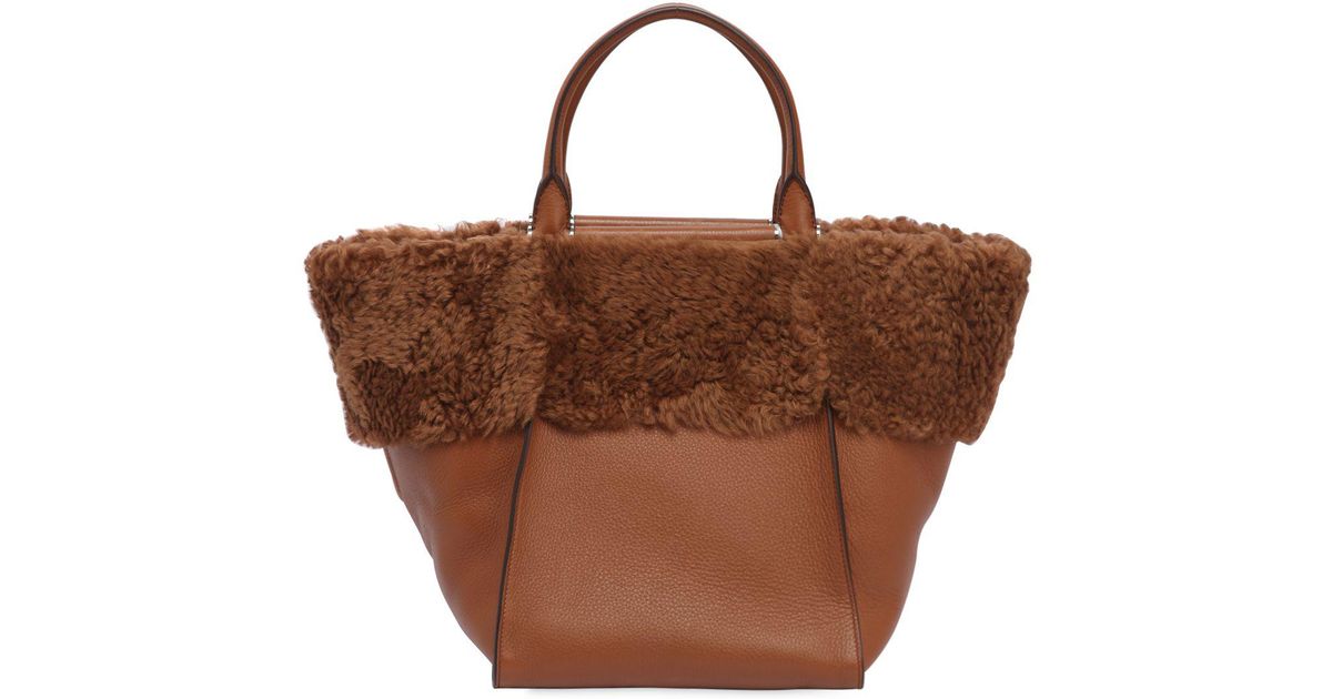 Max Mara Brown Leather Shearling Bag