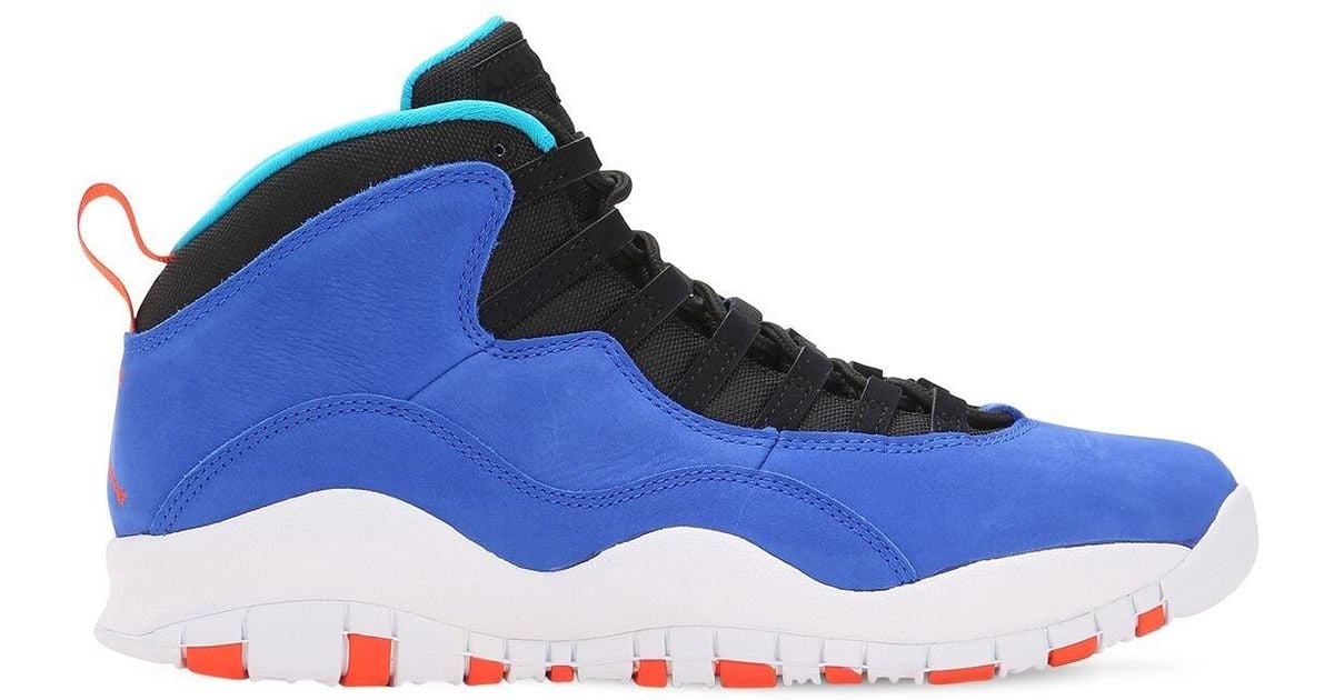 Nike Leather Air Jordan 10 Retro High Top Sneakers in Blue/Orange (Blue