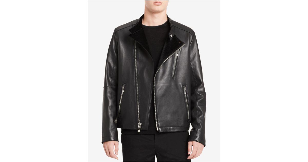 Lyst Calvin Klein 205w39nyc Men S Classic Fit Leather Moto Jacket Lyst Calvin Klein 205w39nyc Men S Classic Fit Leather Moto Jacket In Black For