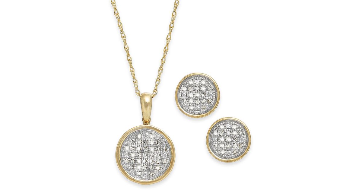 Macy&#39;s Diamond Disc Jewelry Set In 10k Gold (1/5 Ct. T.w.) in Metallic | Lyst
