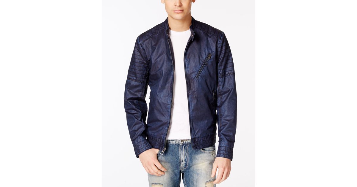 Guess Blue Men S Brayden Quilted Moto Jacket For