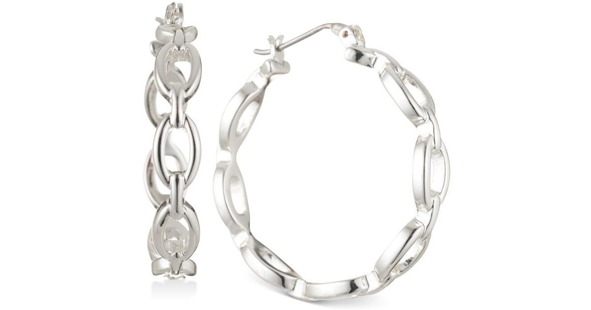 Lyst Nine West Silvertone Chain Link Hoop Earrings in Metallic