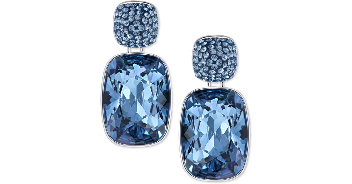 Lyst - Swarovski Silver-tone Rectangle Blue Stone Drop Earrings in Blue