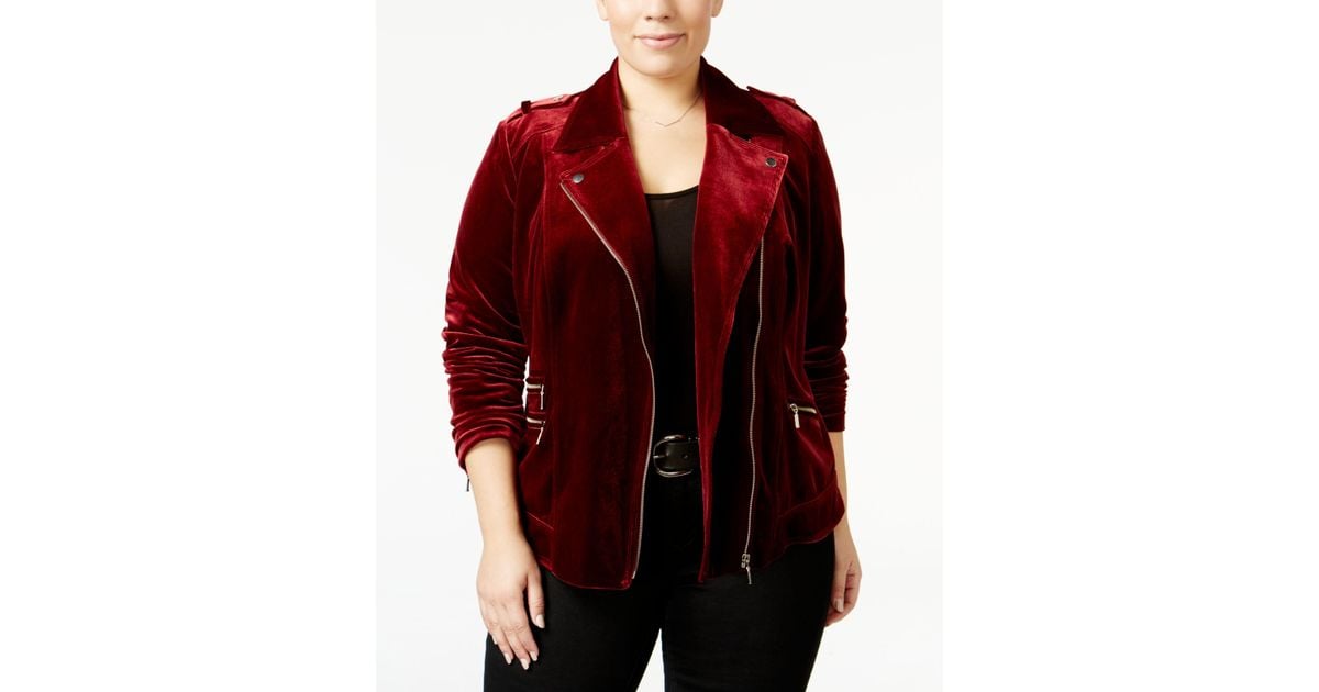 plus size red moto jacket