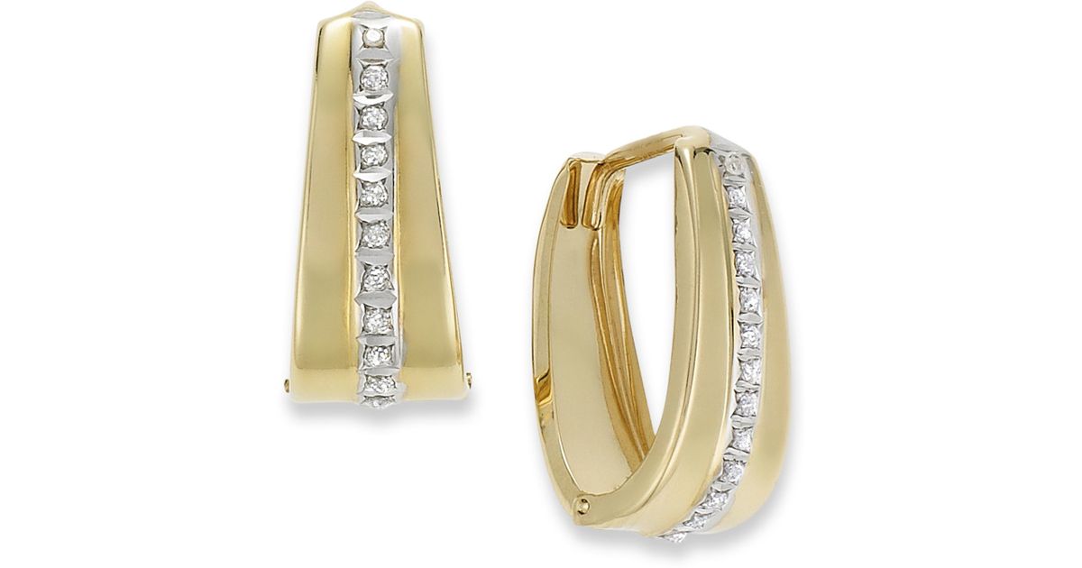 Macy's 14k Gold Earrings, Diamond Accent Oval Hoop Earrings in Metallic