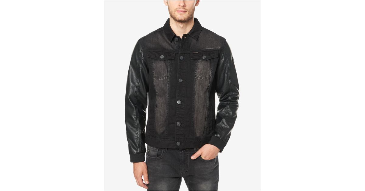 Lyst Buffalo David Bitton Men S Black Denim Jacket With Faux Lyst Buffalo David Bitton Men S Black Denim Jacket With Faux Leather Sleeves In For