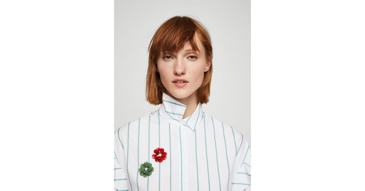 mango brooch clasp striped shirt in white lyst mango brooch clasp striped shirt in white lyst