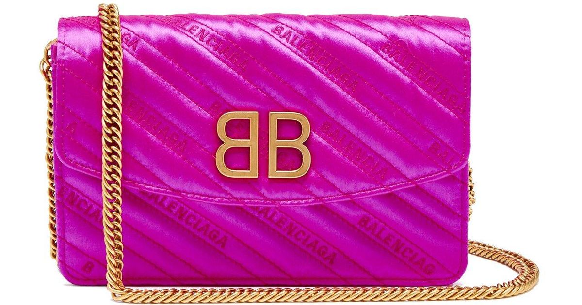 Lyst - Balenciaga Bb Logo Embroidered Satin Clutch Bag in Pink