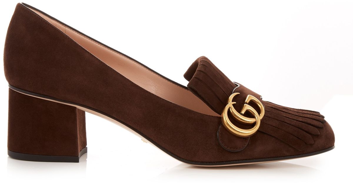 Lyst - Gucci Marmont Fringed Suede Loafers in Brown