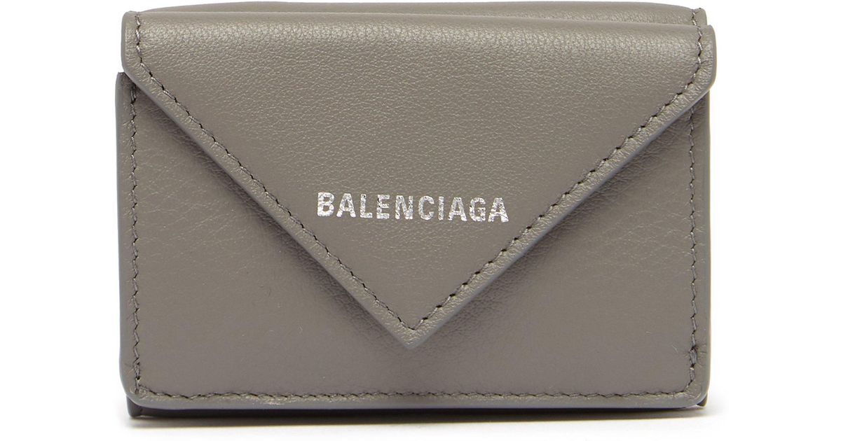 Balenciaga Papier Mini Leather Wallet in Gray - Lyst