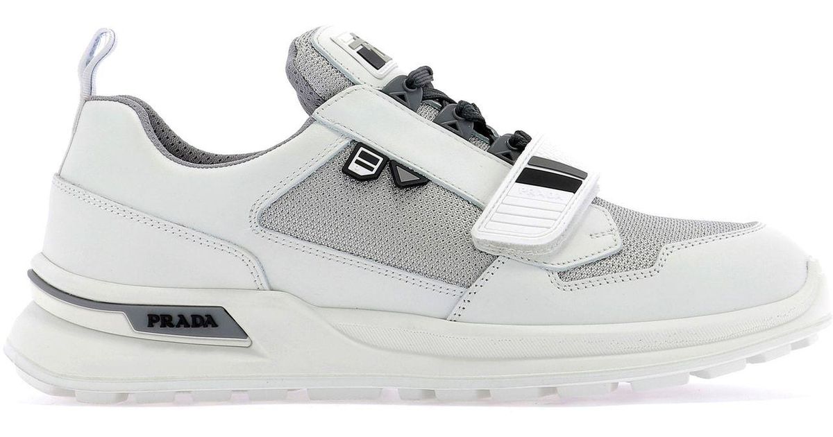 prada leather sneakers with rubber trim