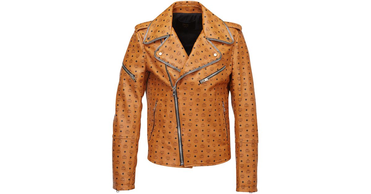Mcm Visetos Print Leather Rider Jacket In Brown For Men Lyst