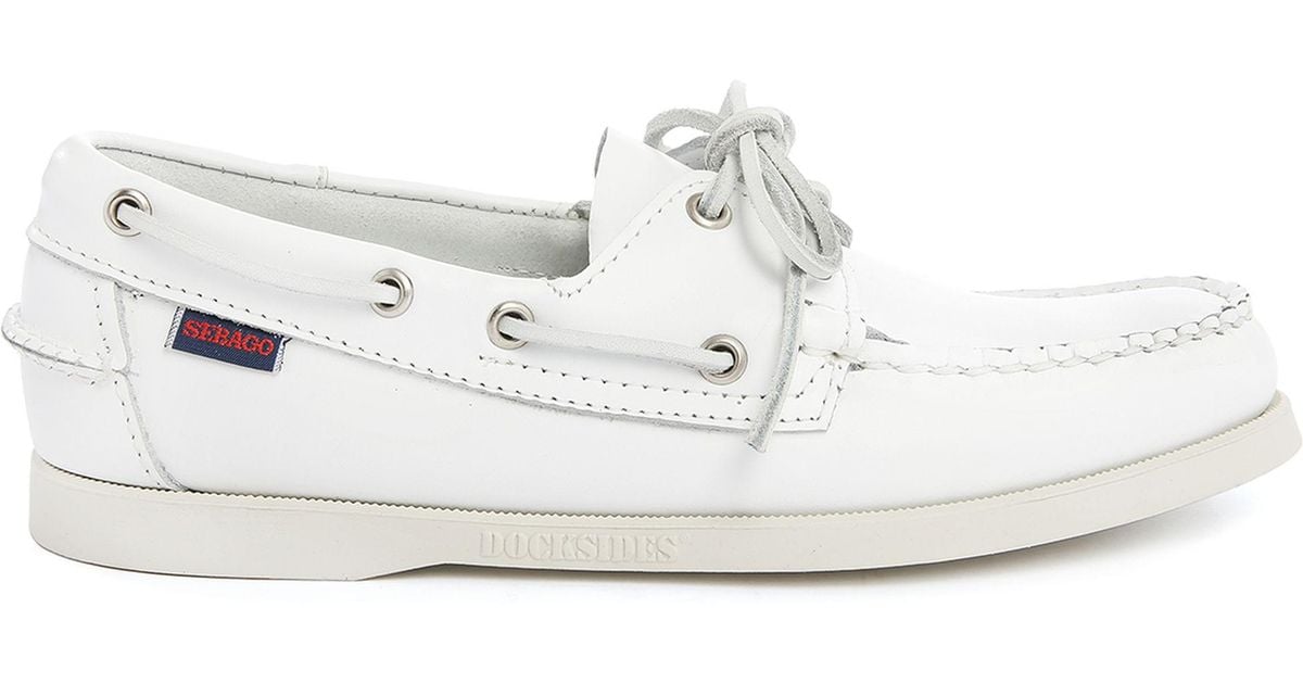 Sebago Dockside White Leather Boat Shoes in White for Men Lyst